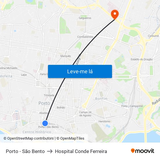 Porto - São Bento to Hospital Conde Ferreira map