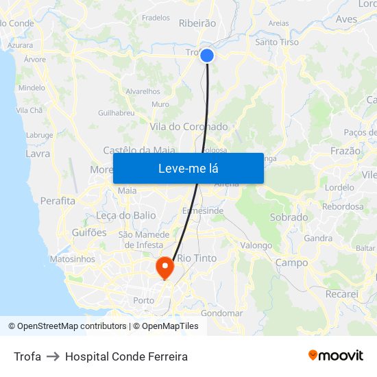 Trofa to Hospital Conde Ferreira map