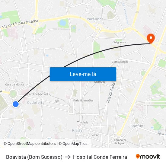 Boavista (Bom Sucesso) to Hospital Conde Ferreira map