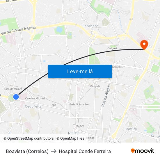 Boavista (Correios) to Hospital Conde Ferreira map