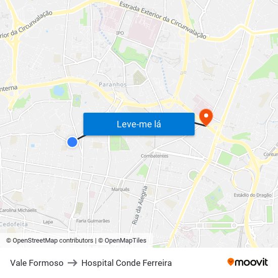Vale Formoso to Hospital Conde Ferreira map