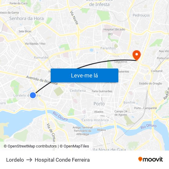 Lordelo to Hospital Conde Ferreira map