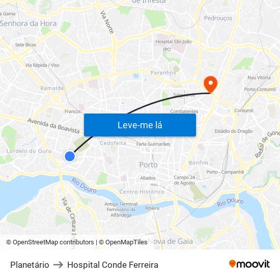 Planetário to Hospital Conde Ferreira map