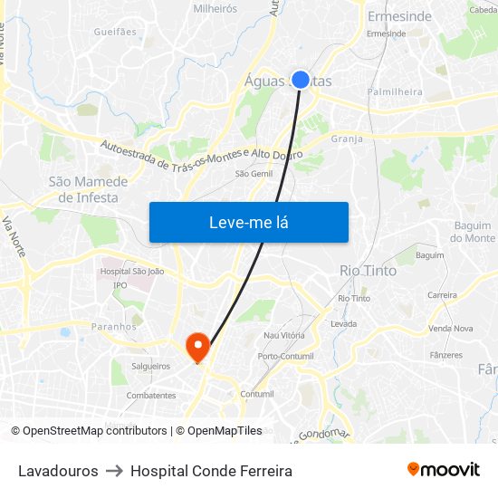 Lavadouros to Hospital Conde Ferreira map