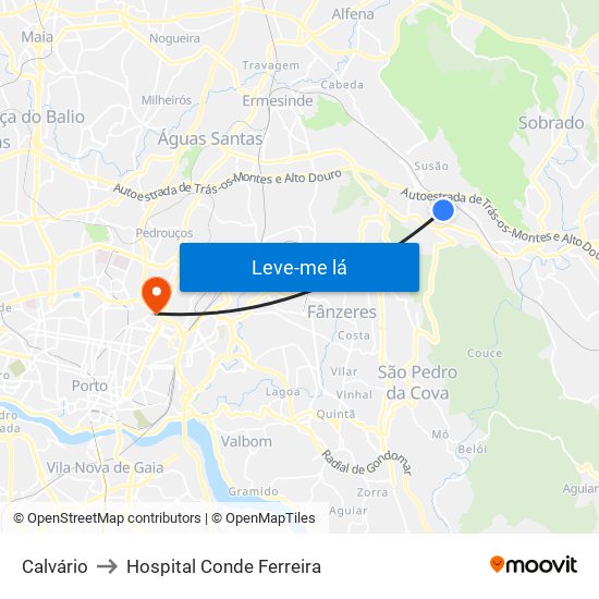 Calvário to Hospital Conde Ferreira map