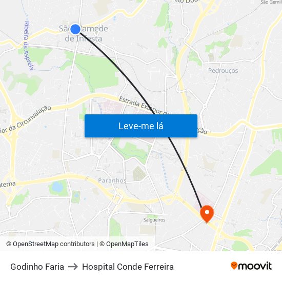 Godinho Faria to Hospital Conde Ferreira map