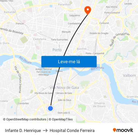 Infante D. Henrique to Hospital Conde Ferreira map