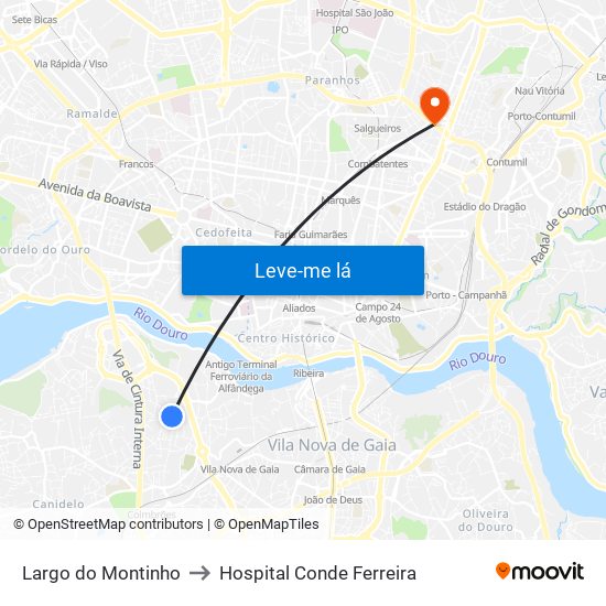 Largo do Montinho to Hospital Conde Ferreira map