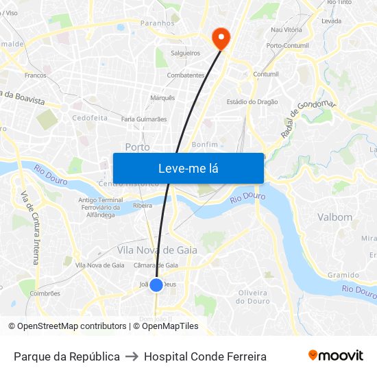 Parque da República to Hospital Conde Ferreira map