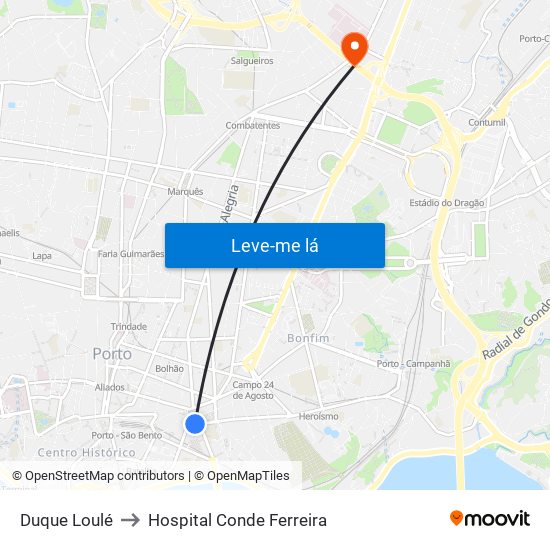 Duque Loulé to Hospital Conde Ferreira map