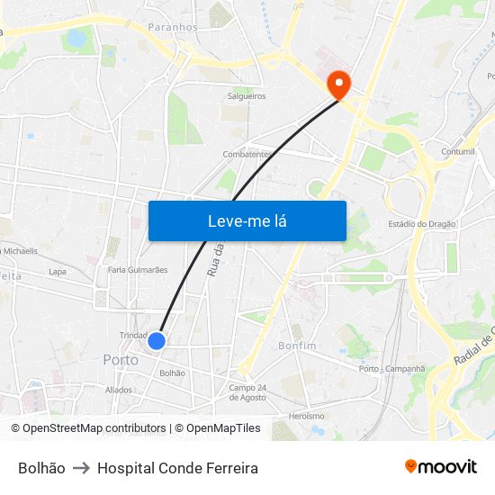 Bolhão to Hospital Conde Ferreira map