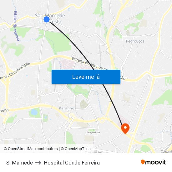 S. Mamede to Hospital Conde Ferreira map