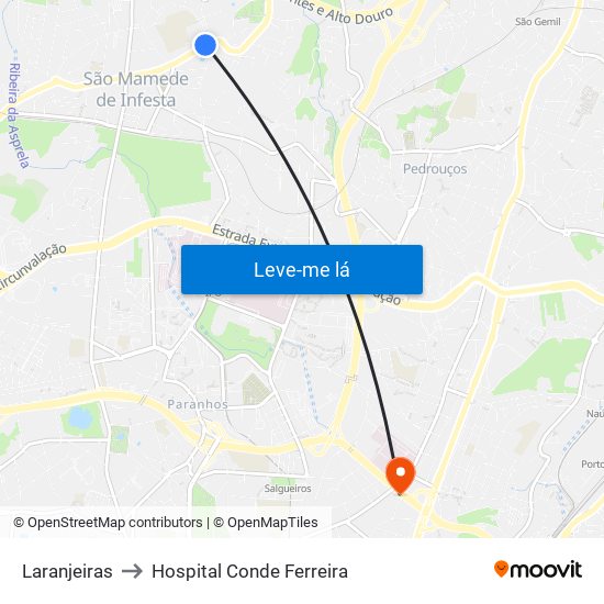 Laranjeiras to Hospital Conde Ferreira map