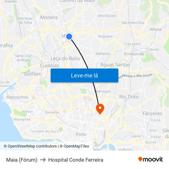 Maia (Fórum) to Hospital Conde Ferreira map