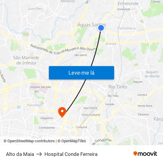 Alto da Maia to Hospital Conde Ferreira map