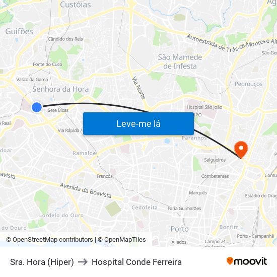 Sra. Hora (Hiper) to Hospital Conde Ferreira map