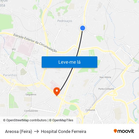 Areosa (Feira) to Hospital Conde Ferreira map