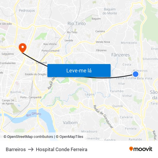 Barreiros to Hospital Conde Ferreira map