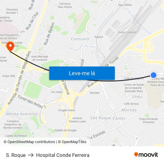 S. Roque to Hospital Conde Ferreira map