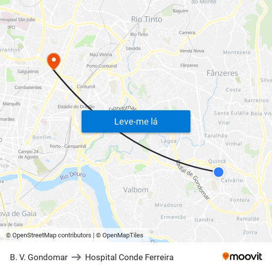 B. V. Gondomar to Hospital Conde Ferreira map