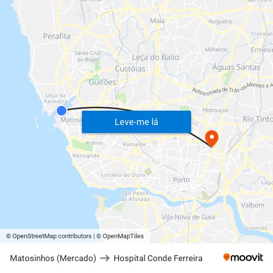 Matosinhos (Mercado) to Hospital Conde Ferreira map
