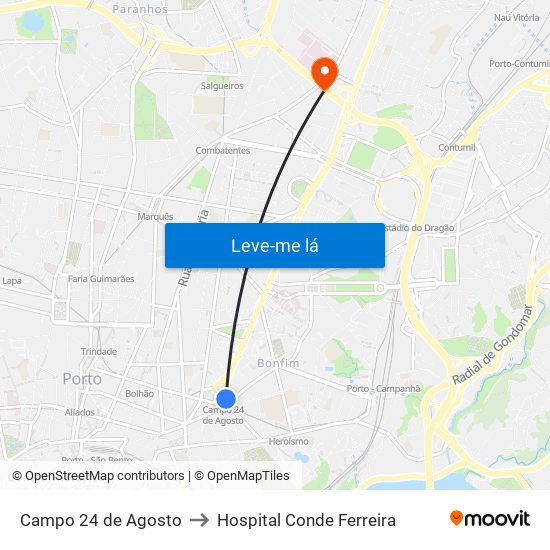 Campo 24 de Agosto to Hospital Conde Ferreira map