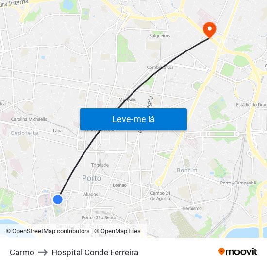 Carmo to Hospital Conde Ferreira map