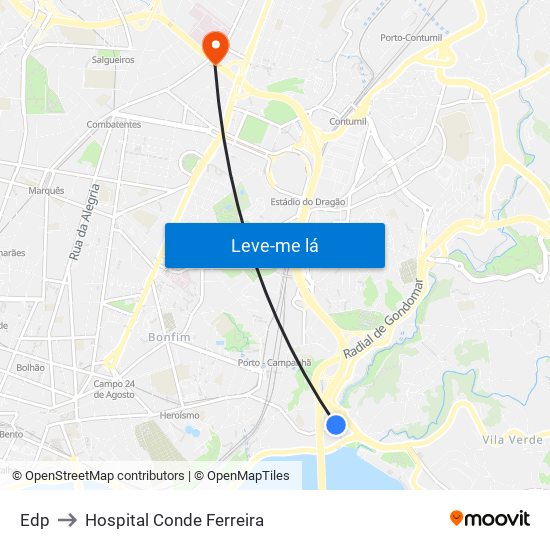 Edp to Hospital Conde Ferreira map