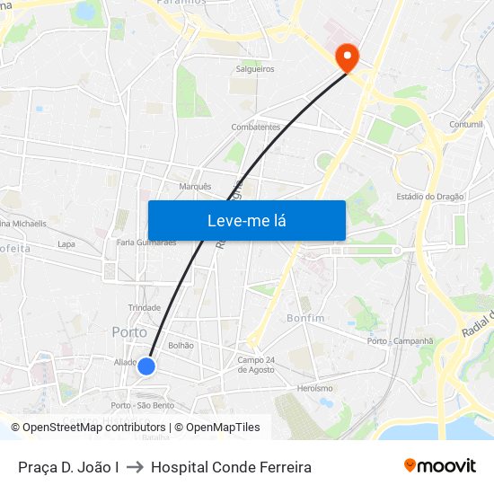 Praça D. João I to Hospital Conde Ferreira map