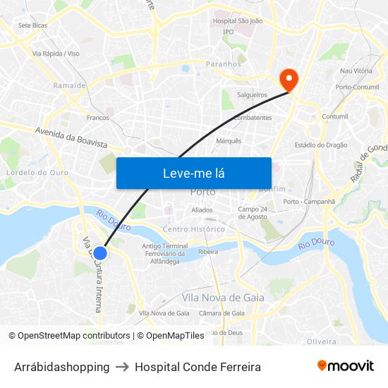 Arrábidashopping to Hospital Conde Ferreira map