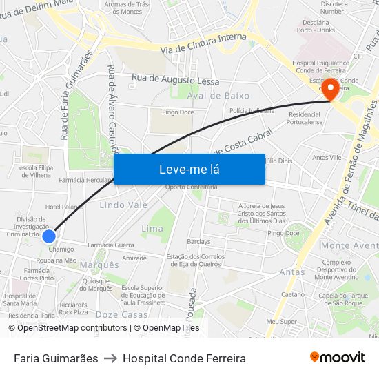 Faria Guimarães to Hospital Conde Ferreira map