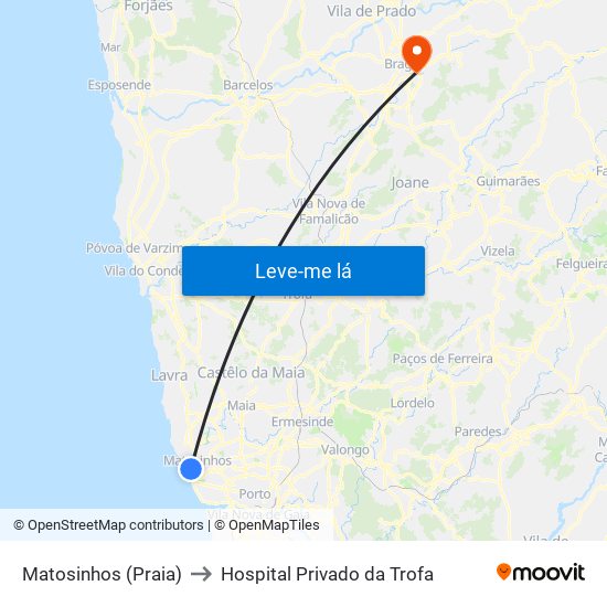 Matosinhos (Praia) to Hospital Privado da Trofa map