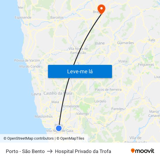 Porto - São Bento to Hospital Privado da Trofa map