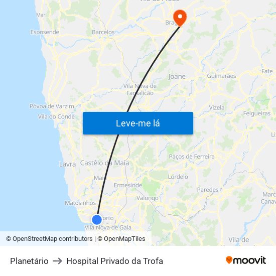 Planetário to Hospital Privado da Trofa map