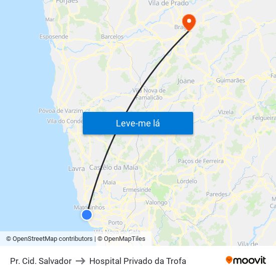 Pr. Cid. Salvador to Hospital Privado da Trofa map