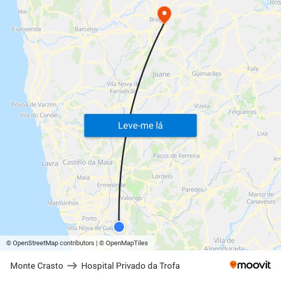 Monte Crasto to Hospital Privado da Trofa map