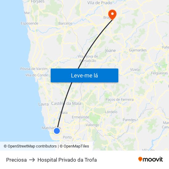 Preciosa to Hospital Privado da Trofa map