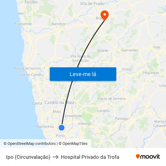 Ipo (Circunvalação) to Hospital Privado da Trofa map