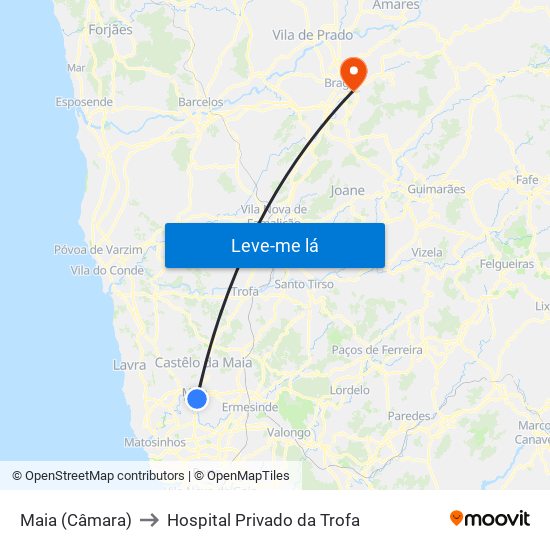 Maia (Câmara) to Hospital Privado da Trofa map