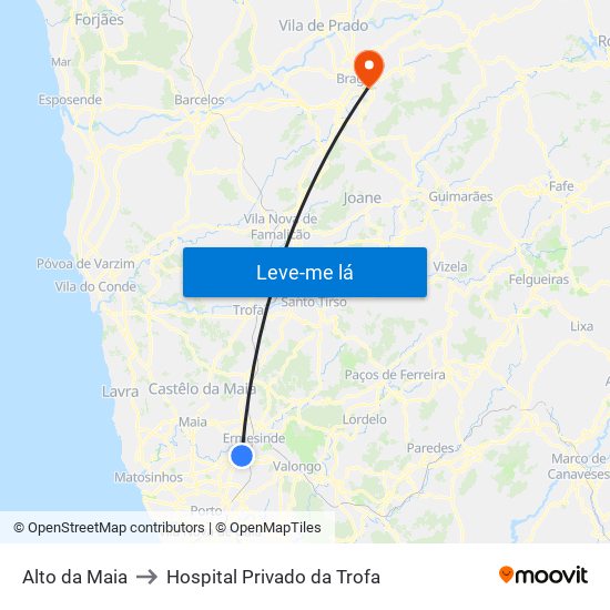 Alto da Maia to Hospital Privado da Trofa map