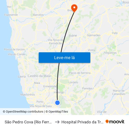 São Pedro Cova (Rio Ferreira) to Hospital Privado da Trofa map