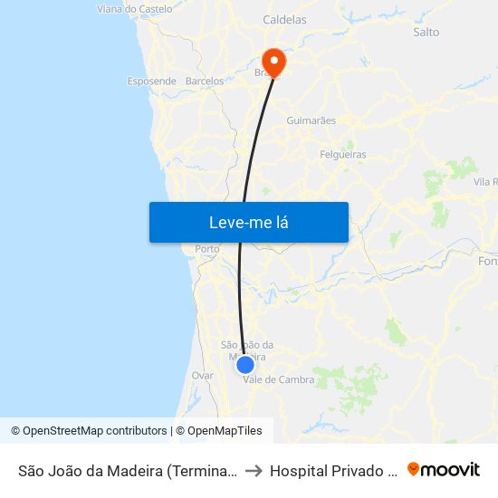 São João da Madeira (Terminal Rodoviário) to Hospital Privado da Trofa map