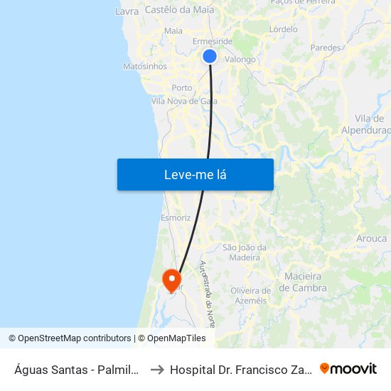 Águas Santas - Palmilheira to Hospital Dr. Francisco Zagalo map