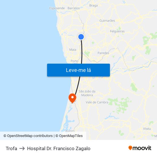 Trofa to Hospital Dr. Francisco Zagalo map