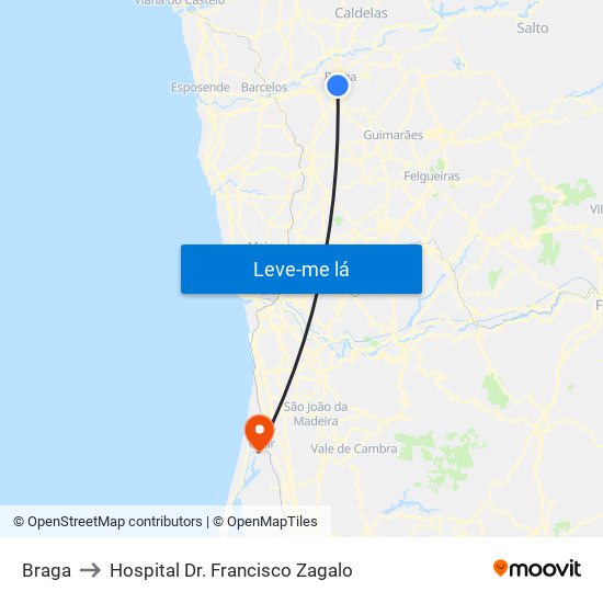 Braga to Hospital Dr. Francisco Zagalo map
