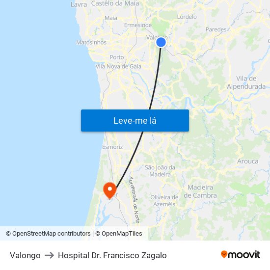 Valongo to Hospital Dr. Francisco Zagalo map