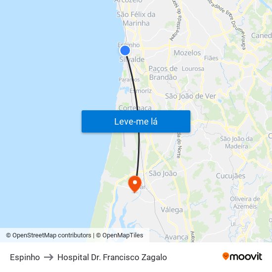 Espinho to Hospital Dr. Francisco Zagalo map