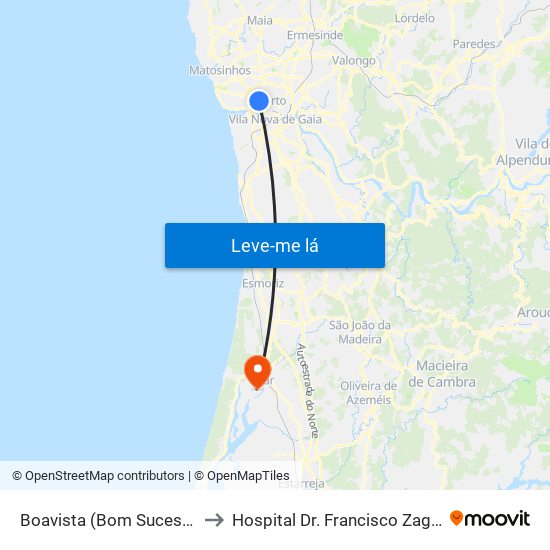 Boavista (Bom Sucesso) to Hospital Dr. Francisco Zagalo map