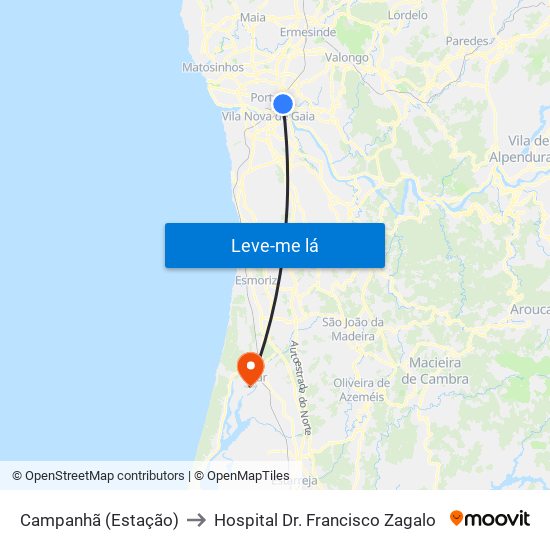 Campanhã (Estação) to Hospital Dr. Francisco Zagalo map