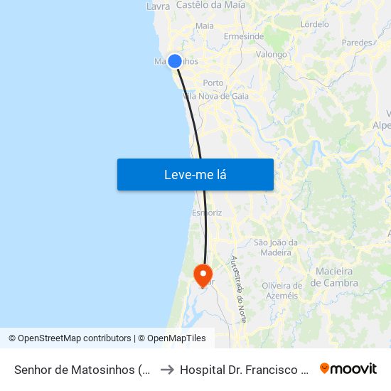 Senhor de Matosinhos (Metro) to Hospital Dr. Francisco Zagalo map